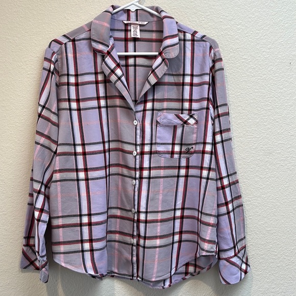 Victoria's Secret Other - Victorias Secret Cotton Blend Button Down Pajama Shirt, Size Small, Purple Plaid